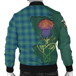Scottish Oliphant Ancient Tartan Family Crest with Thistle and Scotland Map Tartan Plaid Bomber Jacket Scottish Plaid Tartan Plaid - ScotsTee - scotstee.com