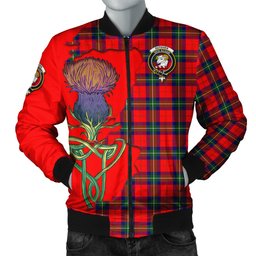 Scottish Ruthven Modern Tartan Family Crest with Thistle and Scotland Map Tartan Plaid Bomber Jacket Scottish Plaid Tartan Plaid - ScotsTee - scotstee.com