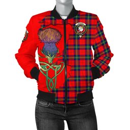 Scottish Ruthven Modern Tartan Family Crest with Thistle and Scotland Map Tartan Plaid Bomber Jacket Scottish Plaid Tartan Plaid - ScotsTee - scotstee.com