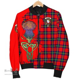 Scottish Ruthven Modern Tartan Family Crest with Thistle and Scotland Map Tartan Plaid Bomber Jacket Scottish Plaid Tartan Plaid - ScotsTee - scotstee.com