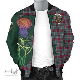Scottish Spens (Spence) Tartan Family Crest with Thistle and Scotland Map Tartan Plaid Bomber Jacket Scottish Plaid Tartan Plaid - ScotsTee - scotstee.com