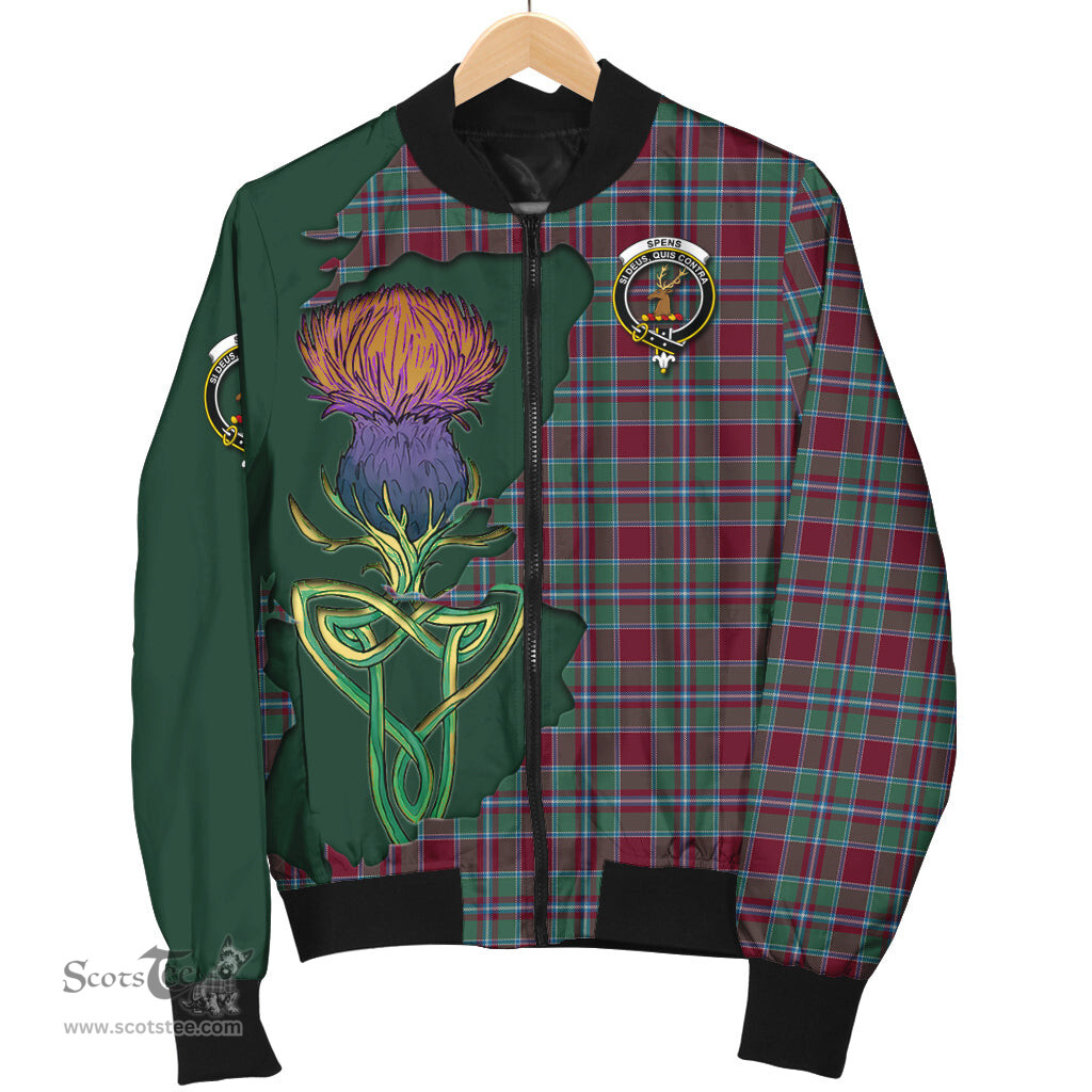 Scottish Spens (Spence) Tartan Family Crest with Thistle and Scotland Map Tartan Plaid Bomber Jacket Scottish Plaid Tartan Plaid - ScotsTee - scotstee.com