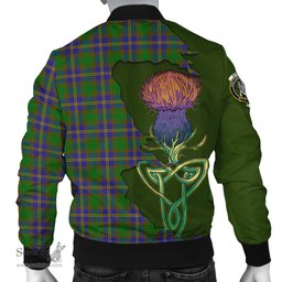 Scottish Strange of Balkaskie Tartan Family Crest with Thistle and Scotland Map Tartan Plaid Bomber Jacket Scottish Plaid Tartan Plaid - ScotsTee - scotstee.com