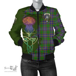 Scottish Strange of Balkaskie Tartan Family Crest with Thistle and Scotland Map Tartan Plaid Bomber Jacket Scottish Plaid Tartan Plaid - ScotsTee - scotstee.com
