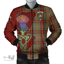 Scottish Muirhead Old Tartan Family Crest with Thistle and Scotland Map Tartan Plaid Bomber Jacket Scottish Plaid Tartan Plaid - ScotsTee - scotstee.com