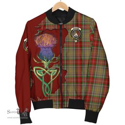 Scottish Muirhead Old Tartan Family Crest with Thistle and Scotland Map Tartan Plaid Bomber Jacket Scottish Plaid Tartan Plaid - ScotsTee - scotstee.com