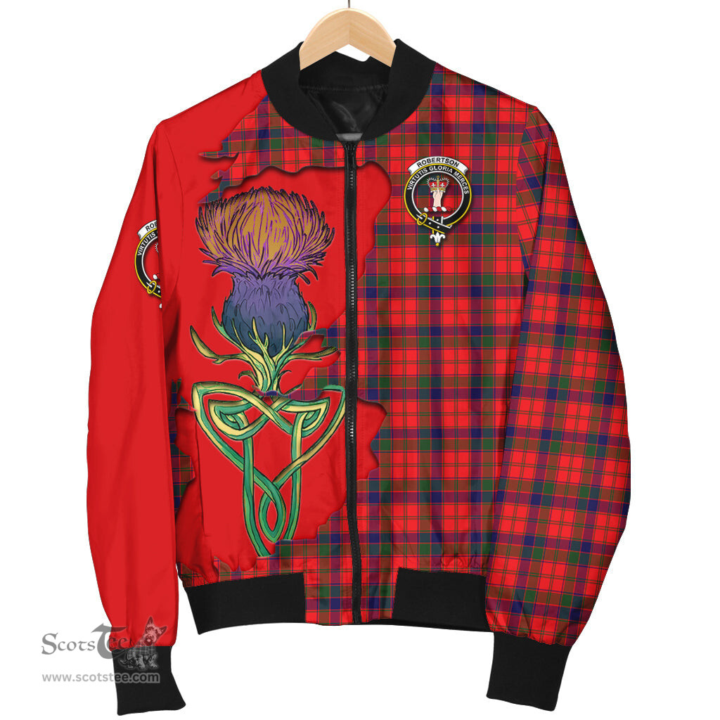 Scottish Robertson Modern Tartan Family Crest with Thistle and Scotland Map Tartan Plaid Bomber Jacket Scottish Plaid Tartan Plaid - ScotsTee - scotstee.com