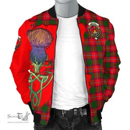 Scottish Rattray Modern Tartan Family Crest with Thistle and Scotland Map Tartan Plaid Bomber Jacket Scottish Plaid Tartan Plaid - ScotsTee - scotstee.com