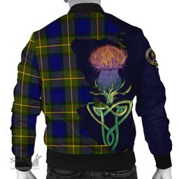 Scottish Moore Tartan Family Crest with Thistle and Scotland Map Tartan Plaid Bomber Jacket Scottish Plaid Tartan Plaid - ScotsTee - scotstee.com