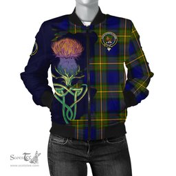 Scottish Moore Tartan Family Crest with Thistle and Scotland Map Tartan Plaid Bomber Jacket Scottish Plaid Tartan Plaid - ScotsTee - scotstee.com