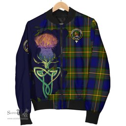 Scottish Moore Tartan Family Crest with Thistle and Scotland Map Tartan Plaid Bomber Jacket Scottish Plaid Tartan Plaid - ScotsTee - scotstee.com