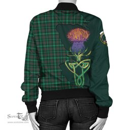 Scottish Ross Hunting Modern Tartan Family Crest with Thistle and Scotland Map Tartan Plaid Bomber Jacket Scottish Plaid Tartan Plaid - ScotsTee - scotstee.com