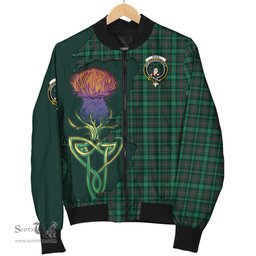 Scottish Ross Hunting Modern Tartan Family Crest with Thistle and Scotland Map Tartan Plaid Bomber Jacket Scottish Plaid Tartan Plaid - ScotsTee - scotstee.com