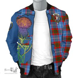 Scottish Pennycook Tartan Family Crest with Thistle and Scotland Map Tartan Plaid Bomber Jacket Scottish Plaid Tartan Plaid - ScotsTee - scotstee.com