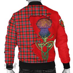 Scottish Sinclair Modern Tartan Family Crest with Thistle and Scotland Map Tartan Plaid Bomber Jacket Scottish Plaid Tartan Plaid - ScotsTee - scotstee.com