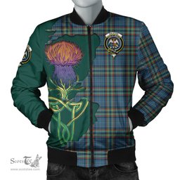Scottish Ralston UK Tartan Family Crest with Thistle and Scotland Map Tartan Plaid Bomber Jacket Scottish Plaid Tartan Plaid - ScotsTee - scotstee.com