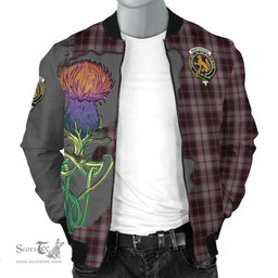 Scottish MacPherson Hunting Tartan Family Crest with Thistle and Scotland Map Tartan Plaid Bomber Jacket Scottish Plaid Tartan Plaid - ScotsTee - scotstee.com