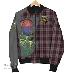 Scottish MacPherson Hunting Tartan Family Crest with Thistle and Scotland Map Tartan Plaid Bomber Jacket Scottish Plaid Tartan Plaid - ScotsTee - scotstee.com