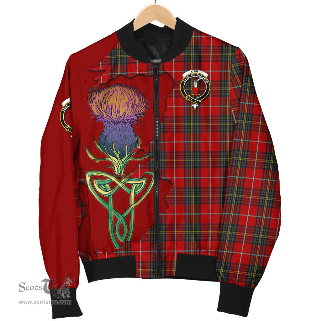 Scottish Orr Tartan Family Crest with Thistle and Scotland Map Tartan Plaid Bomber Jacket Scottish Plaid Tartan Plaid - ScotsTee - scotstee.com