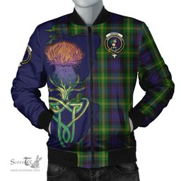 Scottish Watson Tartan Family Crest with Thistle and Scotland Map Tartan Plaid Bomber Jacket Scottish Plaid Tartan Plaid - ScotsTee - scotstee.com