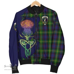 Scottish Watson Tartan Family Crest with Thistle and Scotland Map Tartan Plaid Bomber Jacket Scottish Plaid Tartan Plaid - ScotsTee - scotstee.com