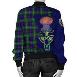 Scottish MacThomas Modern Tartan Family Crest with Thistle and Scotland Map Tartan Plaid Bomber Jacket Scottish Plaid Tartan Plaid - ScotsTee - scotstee.com
