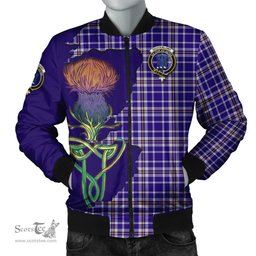 Scottish Ochterlony Tartan Family Crest with Thistle and Scotland Map Tartan Plaid Bomber Jacket Scottish Plaid Tartan Plaid - ScotsTee - scotstee.com