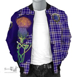Scottish Ochterlony Tartan Family Crest with Thistle and Scotland Map Tartan Plaid Bomber Jacket Scottish Plaid Tartan Plaid - ScotsTee - scotstee.com