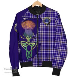 Scottish Ochterlony Tartan Family Crest with Thistle and Scotland Map Tartan Plaid Bomber Jacket Scottish Plaid Tartan Plaid - ScotsTee - scotstee.com