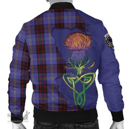 Scottish Rutherford Tartan Family Crest with Thistle and Scotland Map Tartan Plaid Bomber Jacket Scottish Plaid Tartan Plaid - ScotsTee - scotstee.com