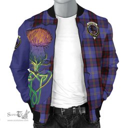 Scottish Rutherford Tartan Family Crest with Thistle and Scotland Map Tartan Plaid Bomber Jacket Scottish Plaid Tartan Plaid - ScotsTee - scotstee.com