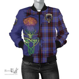 Scottish Rutherford Tartan Family Crest with Thistle and Scotland Map Tartan Plaid Bomber Jacket Scottish Plaid Tartan Plaid - ScotsTee - scotstee.com