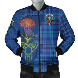 Scottish Mercer Modern Tartan Family Crest with Thistle and Scotland Map Tartan Plaid Bomber Jacket Scottish Plaid Tartan Plaid - ScotsTee - scotstee.com