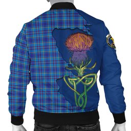 Scottish Mercer Modern Tartan Family Crest with Thistle and Scotland Map Tartan Plaid Bomber Jacket Scottish Plaid Tartan Plaid - ScotsTee - scotstee.com