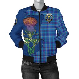 Scottish Mercer Modern Tartan Family Crest with Thistle and Scotland Map Tartan Plaid Bomber Jacket Scottish Plaid Tartan Plaid - ScotsTee - scotstee.com