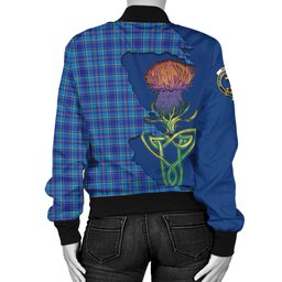 Scottish Mercer Modern Tartan Family Crest with Thistle and Scotland Map Tartan Plaid Bomber Jacket Scottish Plaid Tartan Plaid - ScotsTee - scotstee.com