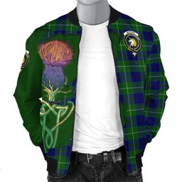 Scottish Oliphant Modern Tartan Family Crest with Thistle and Scotland Map Tartan Plaid Bomber Jacket Scottish Plaid Tartan Plaid - ScotsTee - scotstee.com