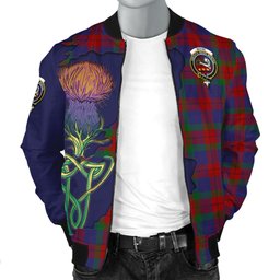 Scottish Skene of Cromar Tartan Family Crest with Thistle and Scotland Map Tartan Plaid Bomber Jacket Scottish Plaid Tartan Plaid - ScotsTee - scotstee.com