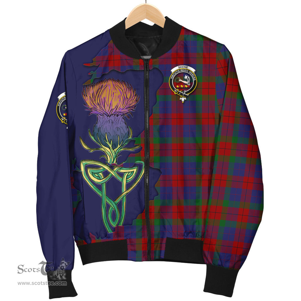 Scottish Skene of Cromar Tartan Family Crest with Thistle and Scotland Map Tartan Plaid Bomber Jacket Scottish Plaid Tartan Plaid - ScotsTee - scotstee.com