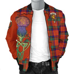 Scottish Nicolson Ancient Tartan Family Crest with Thistle and Scotland Map Tartan Plaid Bomber Jacket Scottish Plaid Tartan Plaid - ScotsTee - scotstee.com