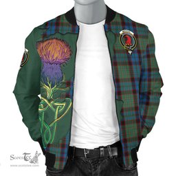 Scottish MacNicol Hunting Tartan Family Crest with Thistle and Scotland Map Tartan Plaid Bomber Jacket Scottish Plaid Tartan Plaid - ScotsTee - scotstee.com