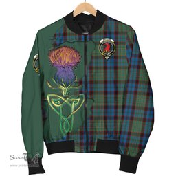 Scottish MacNicol Hunting Tartan Family Crest with Thistle and Scotland Map Tartan Plaid Bomber Jacket Scottish Plaid Tartan Plaid - ScotsTee - scotstee.com
