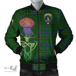 Scottish Henderson Modern Tartan Family Crest with Thistle and Scotland Map Tartan Plaid Bomber Jacket Scottish Plaid Tartan Plaid - ScotsTee - scotstee.com
