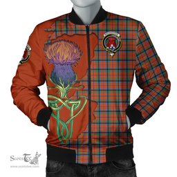 Scottish MacNaughton Ancient Tartan Family Crest with Thistle and Scotland Map Tartan Plaid Bomber Jacket Scottish Plaid Tartan Plaid - ScotsTee - scotstee.com