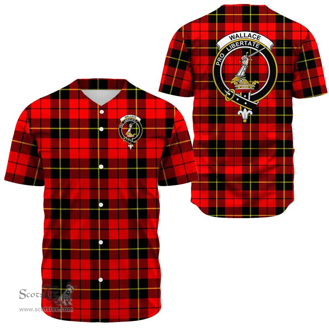 Scottish Wallace Hunting Red Clan Tartan Baseball Jersey - Crest Classic Scottish Plaid Tartan Plaid