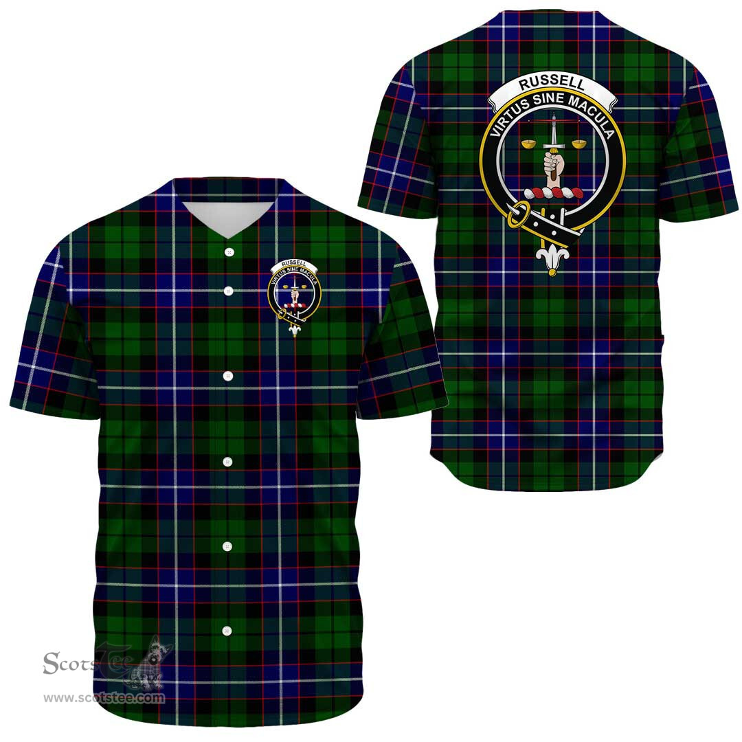 Scottish Russell Modern Clan Tartan Baseball Jersey - Crest Classic Scottish Plaid Tartan Plaid