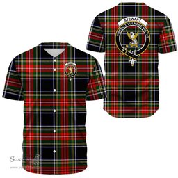 Scottish Stewart Black Clan Tartan Baseball Jersey - Crest Classic Scottish Plaid Tartan Plaid