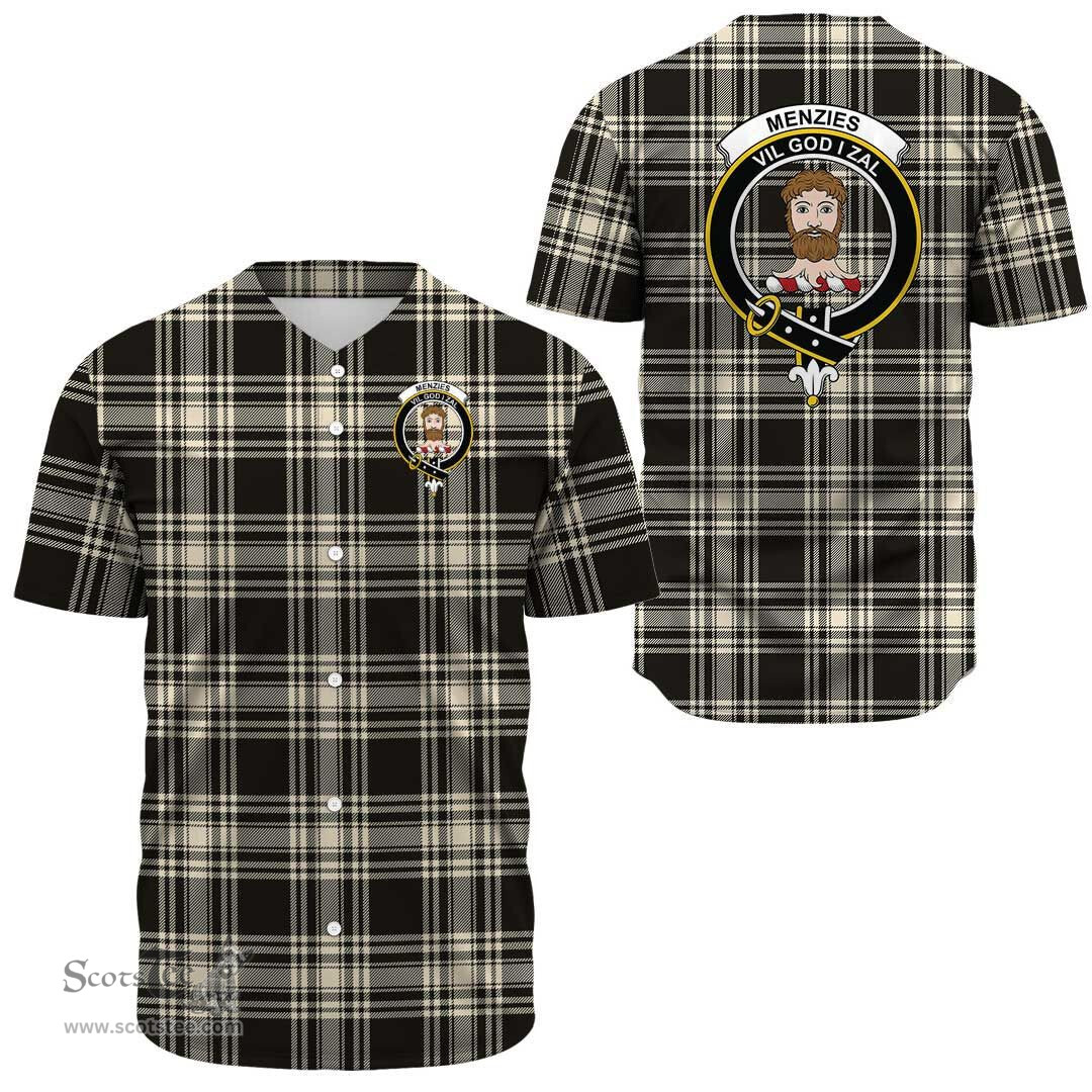 Scottish Menzies Black & White Ancient Clan Tartan Baseball Jersey - Crest Classic Scottish Plaid Tartan Plaid