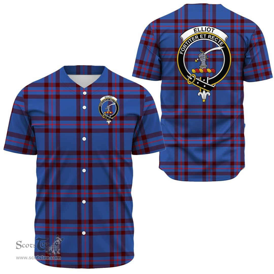 Scottish Elliot Modern Clan Tartan Baseball Jersey - Crest Classic Scottish Plaid Tartan Plaid