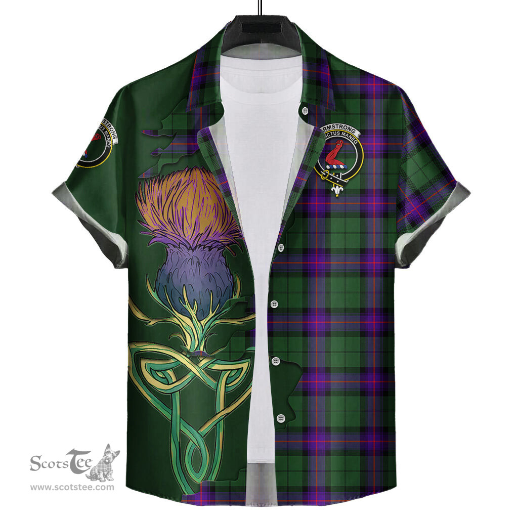 Scottish Armstrong Modern Clan Tartan Crest with Thistle and Scotland Map Tartan Plaid Shirt Scottish Plaid Tartan Plaid - ScotsTee - scotstee.com
